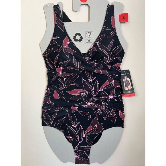 NWT Eddie Bauer One Piece Swimsuit Women’s Medium Ruched Shaping Underwire Black - Picture 12 of 12
